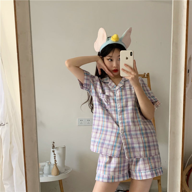 Korean Summer Korean Version Ins Pajamas For Women, Internet Celebrity Cute Girl Short-Sleeve Shorts Cardigan Loungewear - Image 1